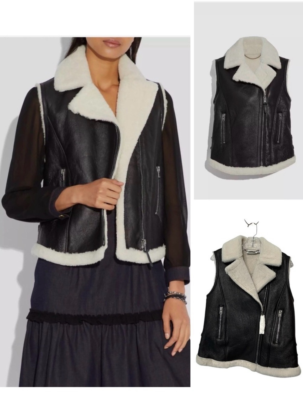 Coach NWOT Lamb shearling leather moto vest style #38466